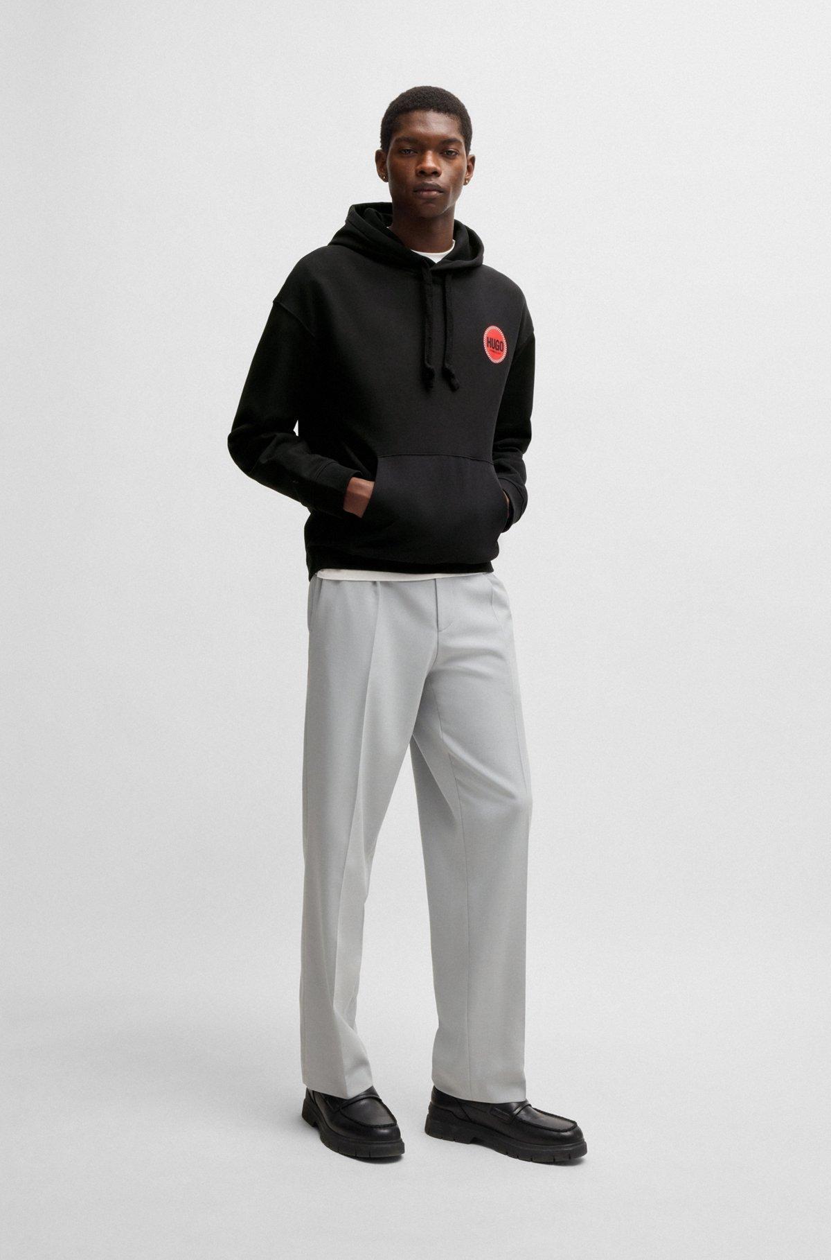 Cotton-terry relaxed-fit hoodie with logo prints Product Image