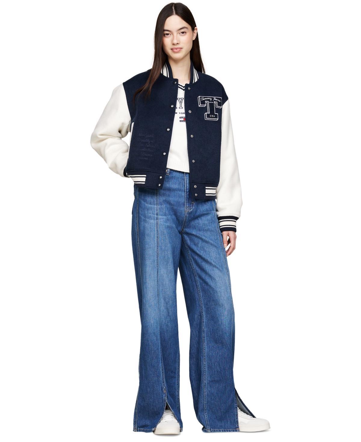 Tommy Jeans Womens Snap-Front Letterman Jacket Product Image