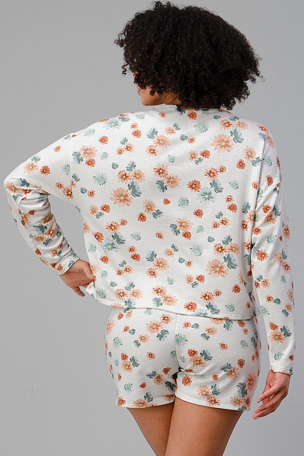 French Terry Daisy Floral Short Pj Pajama Set Product Image