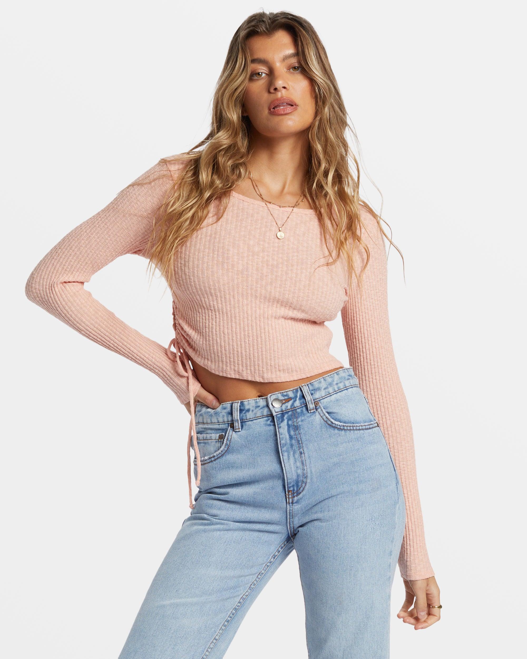 Its A Vibe Long Sleeve Cropped Top - Dusty Peach Female product image