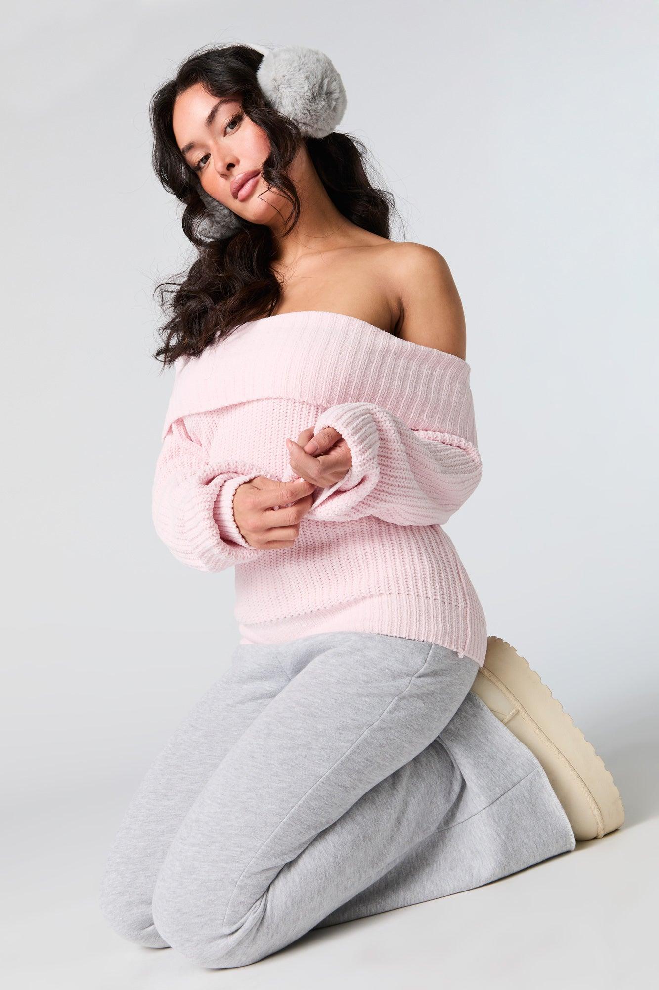 Ribbed Knit Off Shoulder Sweater Female Product Image