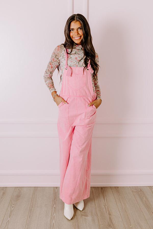 The Meena Denim Overalls In Pink Product Image