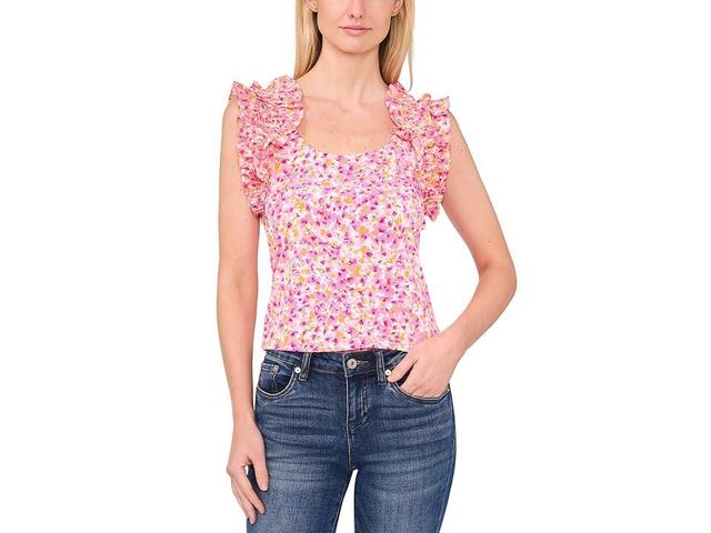 CeCe Womens Floral Ruffle Sleeveless Tank Top Product Image