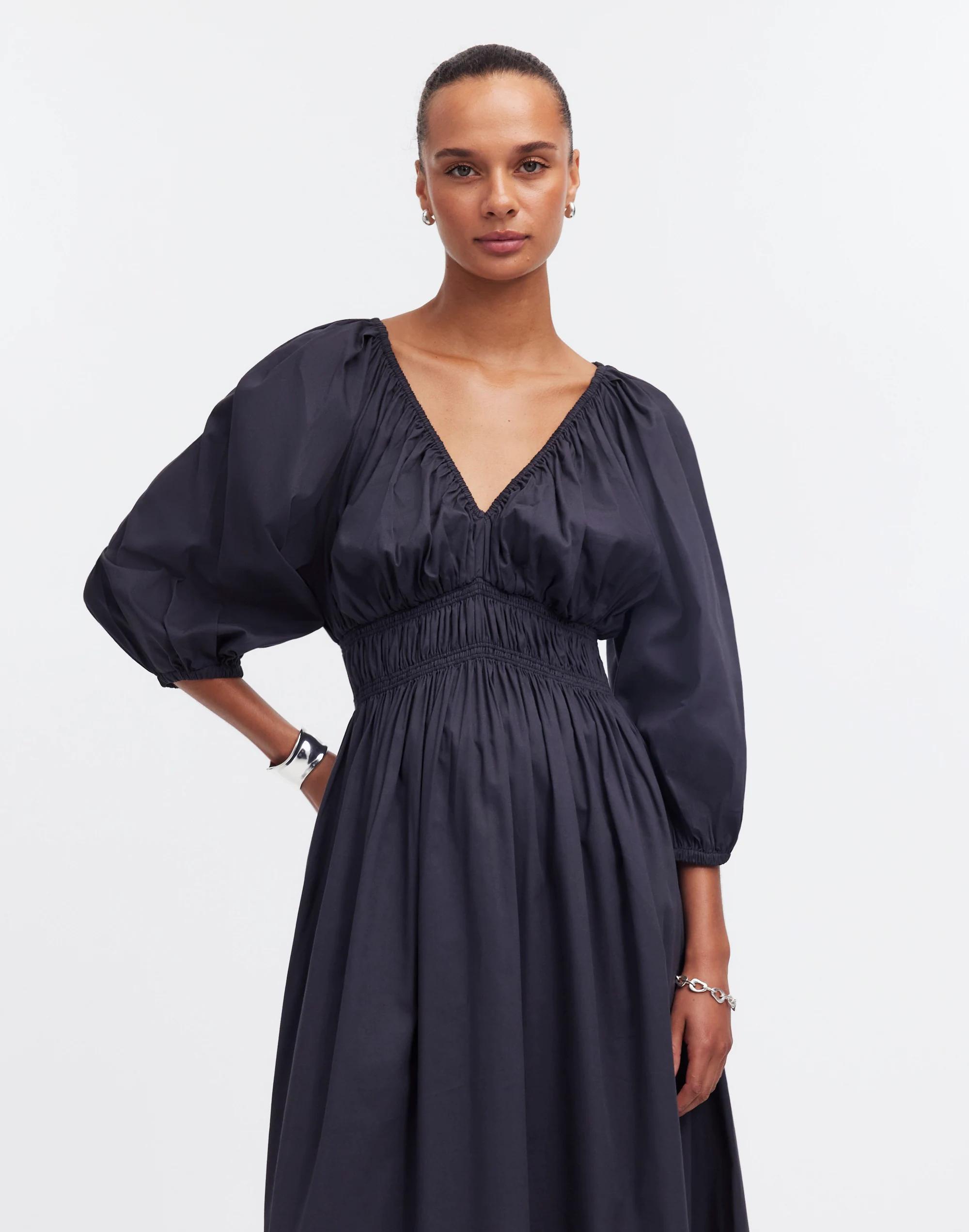 V-Neck Balloon-Sleeve Maxi Dress Product Image