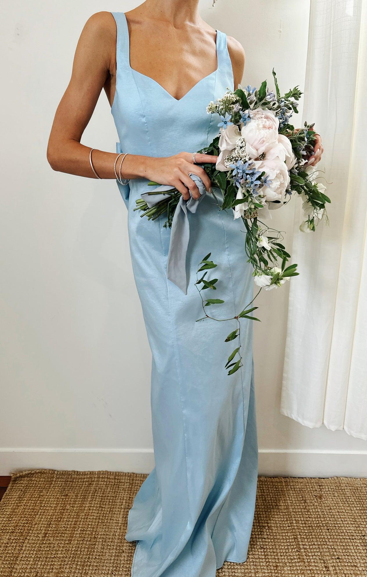 Charlotte Bow Dress ~ Light Blue Taffeta Product Image