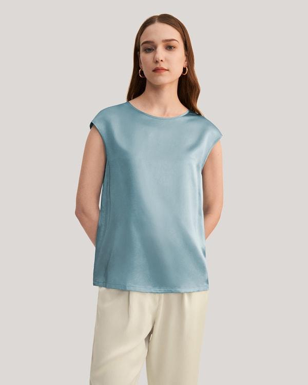 Basic Cap Sleeves Silk Tee Product Image