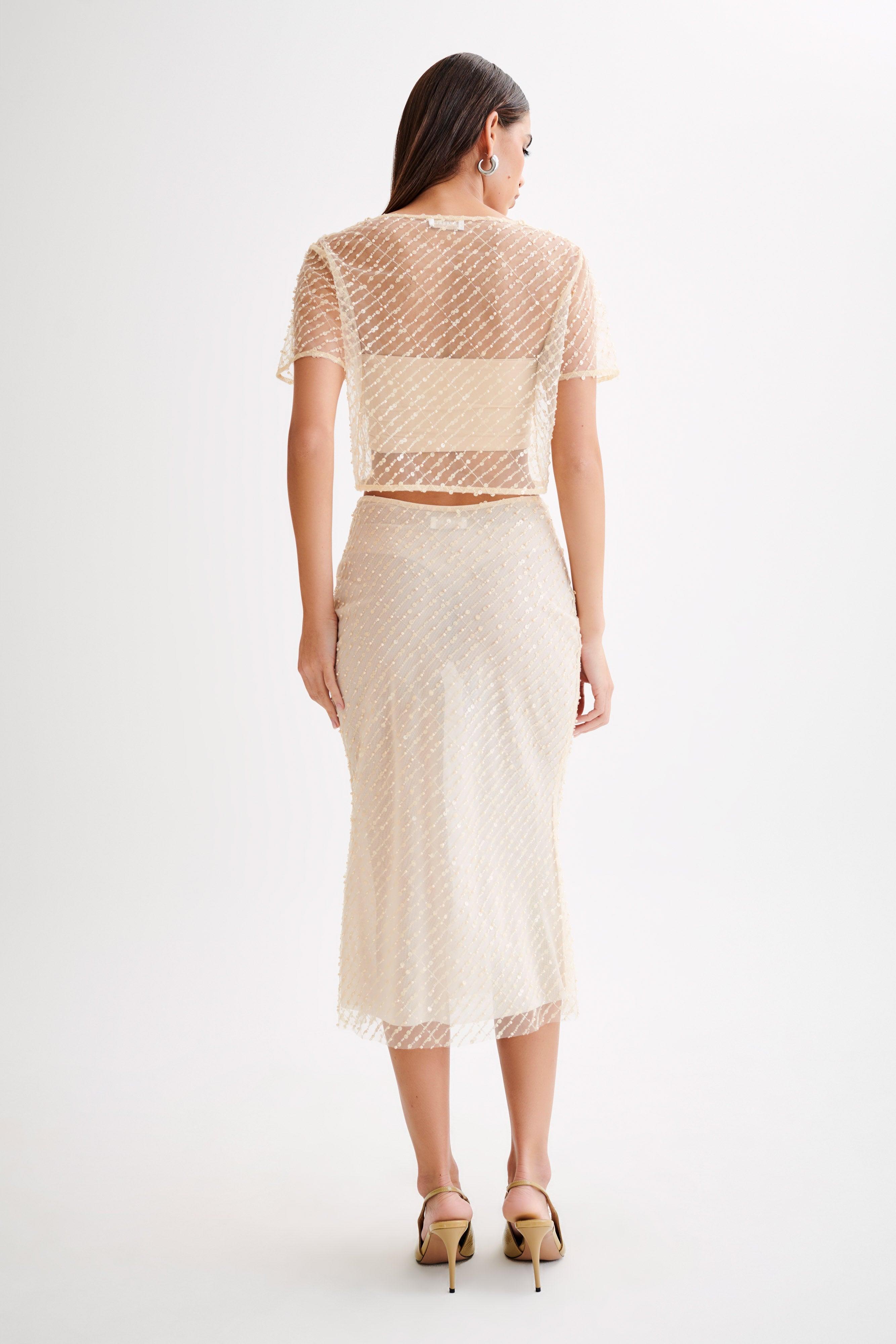 Brynne Sequin Midi Skirt - Buttercream Product Image