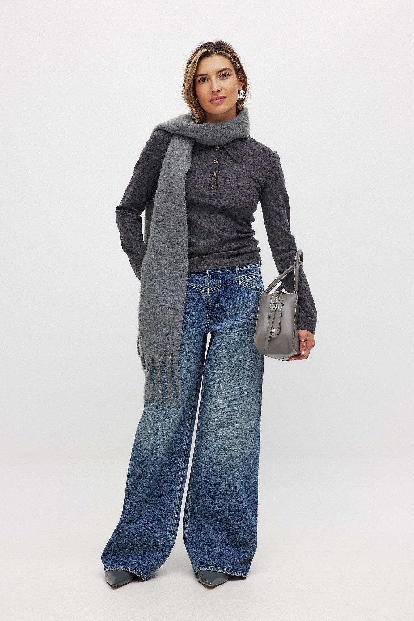 Low Waist Wide Leg Jeans with Seam Details Product Image