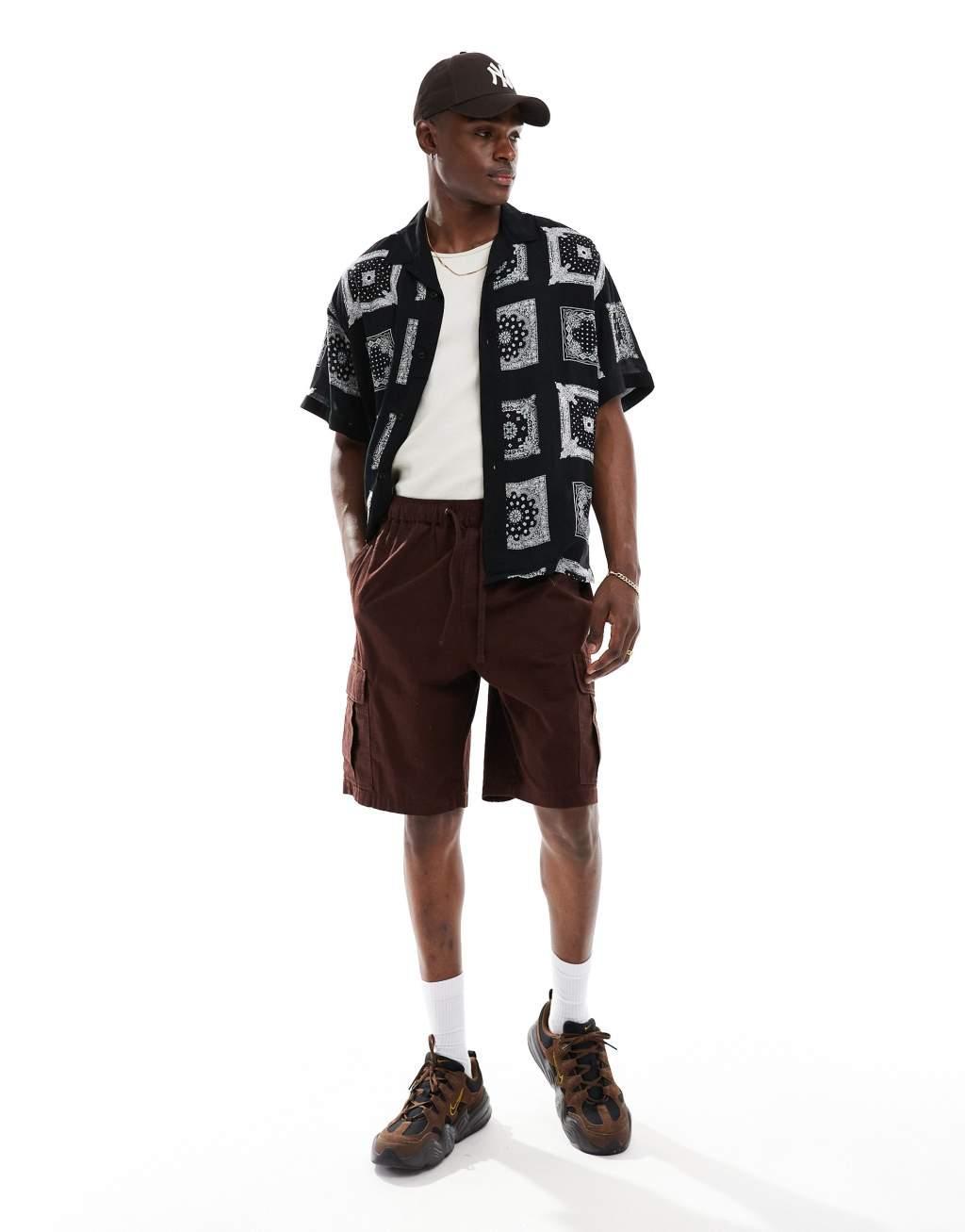 ADPT oversized camp collar shirt with bandana print in black Product Image