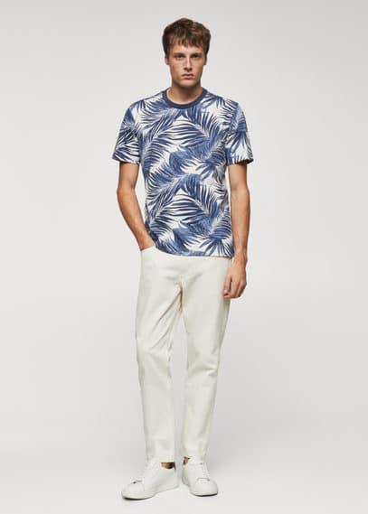 MANGO MAN - Slim-fit palm-print shirt blueMen Product Image