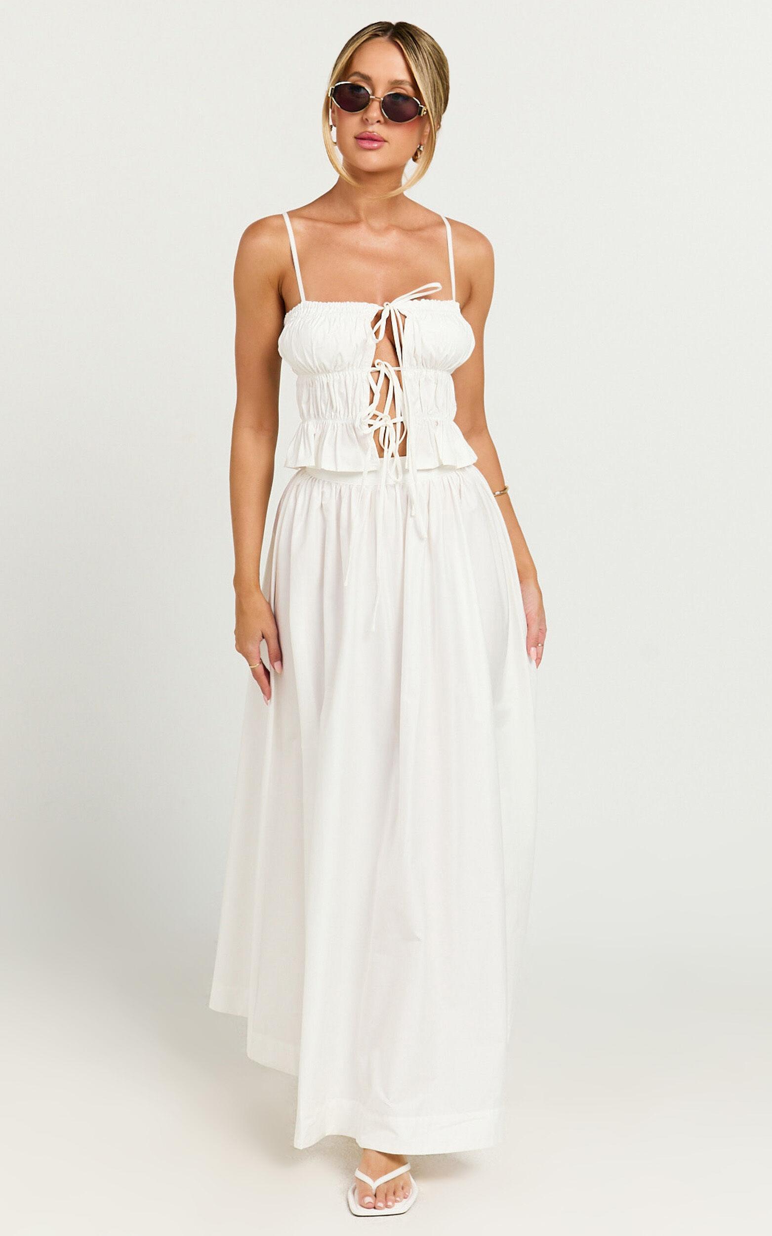 Preston Top - Ruched Tie Front Camisole Top in White Product Image