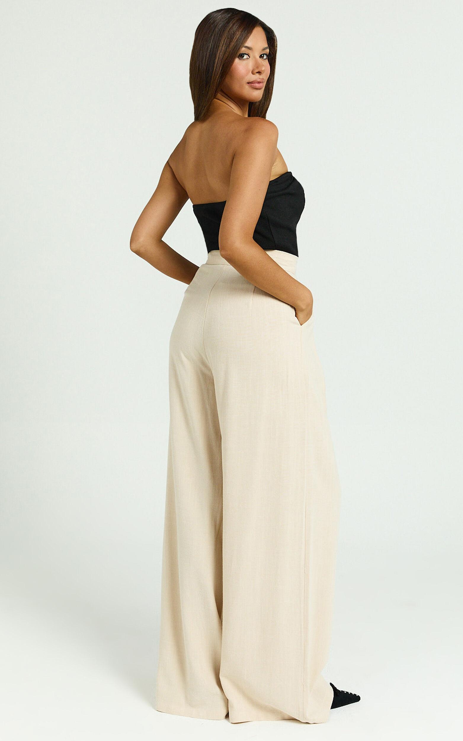 Hermione Pants - High Waist Wide Leg Pleated Palazzo Pants in Natural Product Image