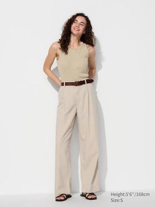 Womens Drapey Denim Pleated Pants Beige XL UNIQLO US product image