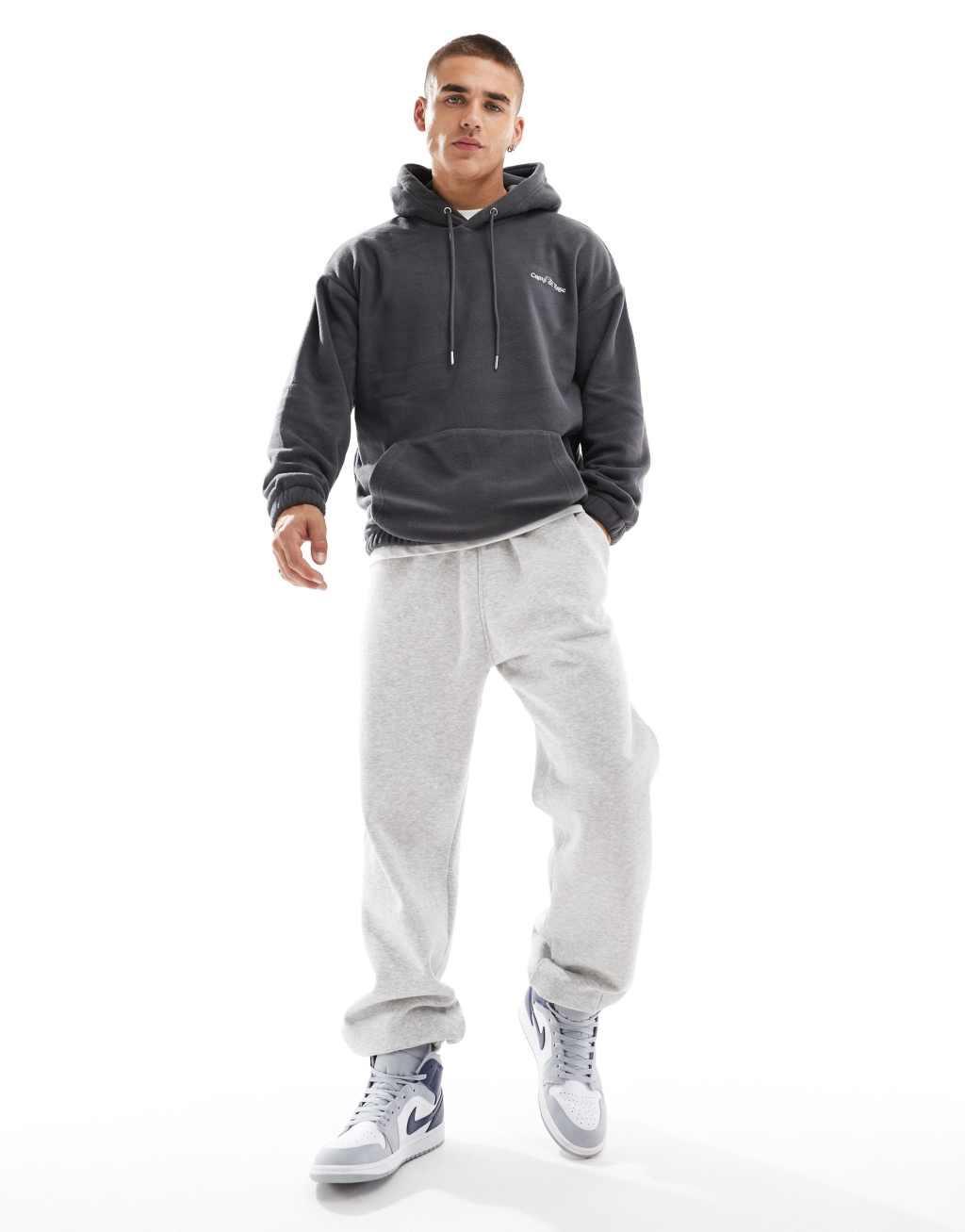 ONLY & SONS oversized fleece hoodie with base camp back print in gray  Product Image