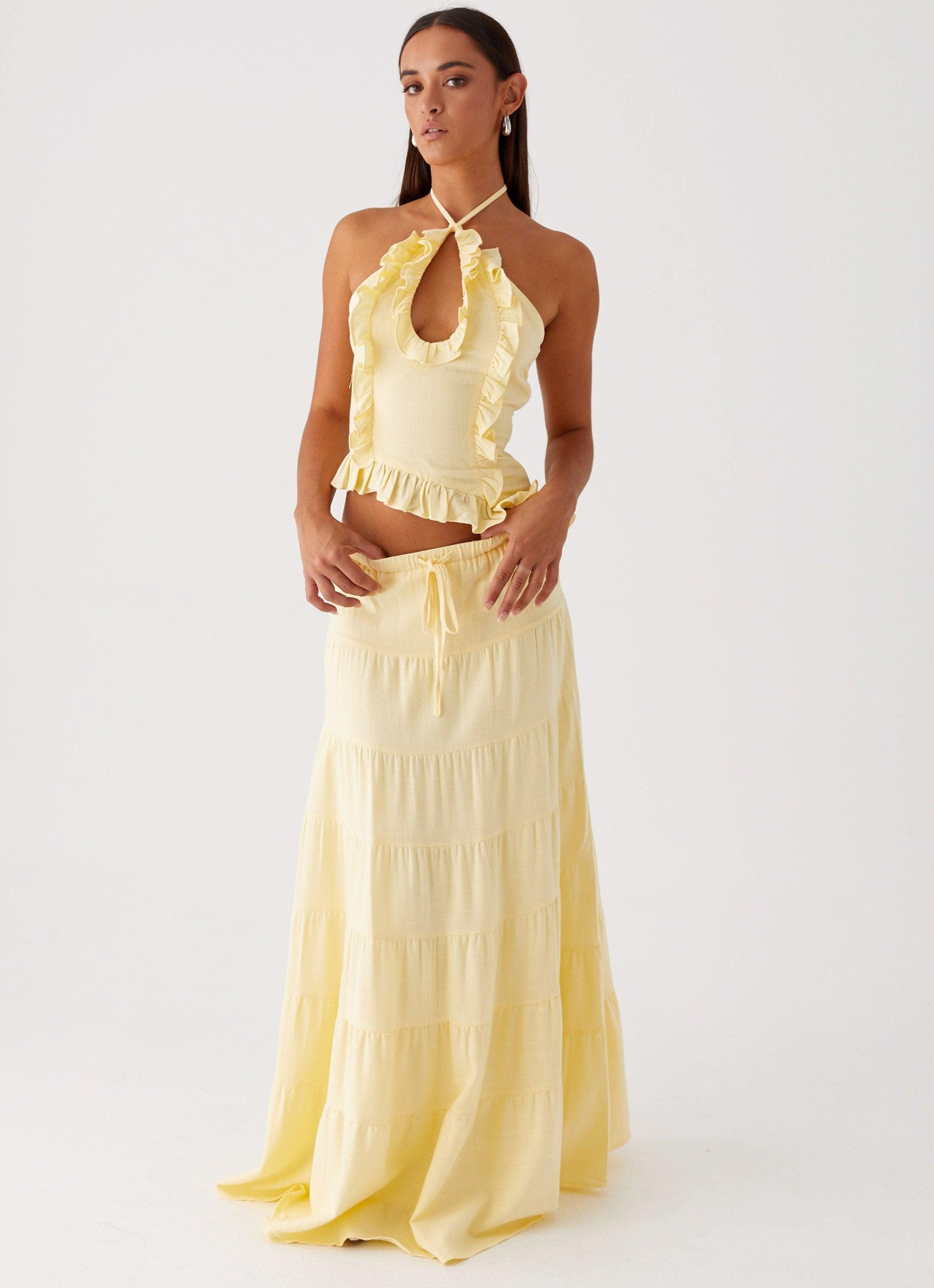 Mariella Linen Maxi Skirt - Yellow Product Image