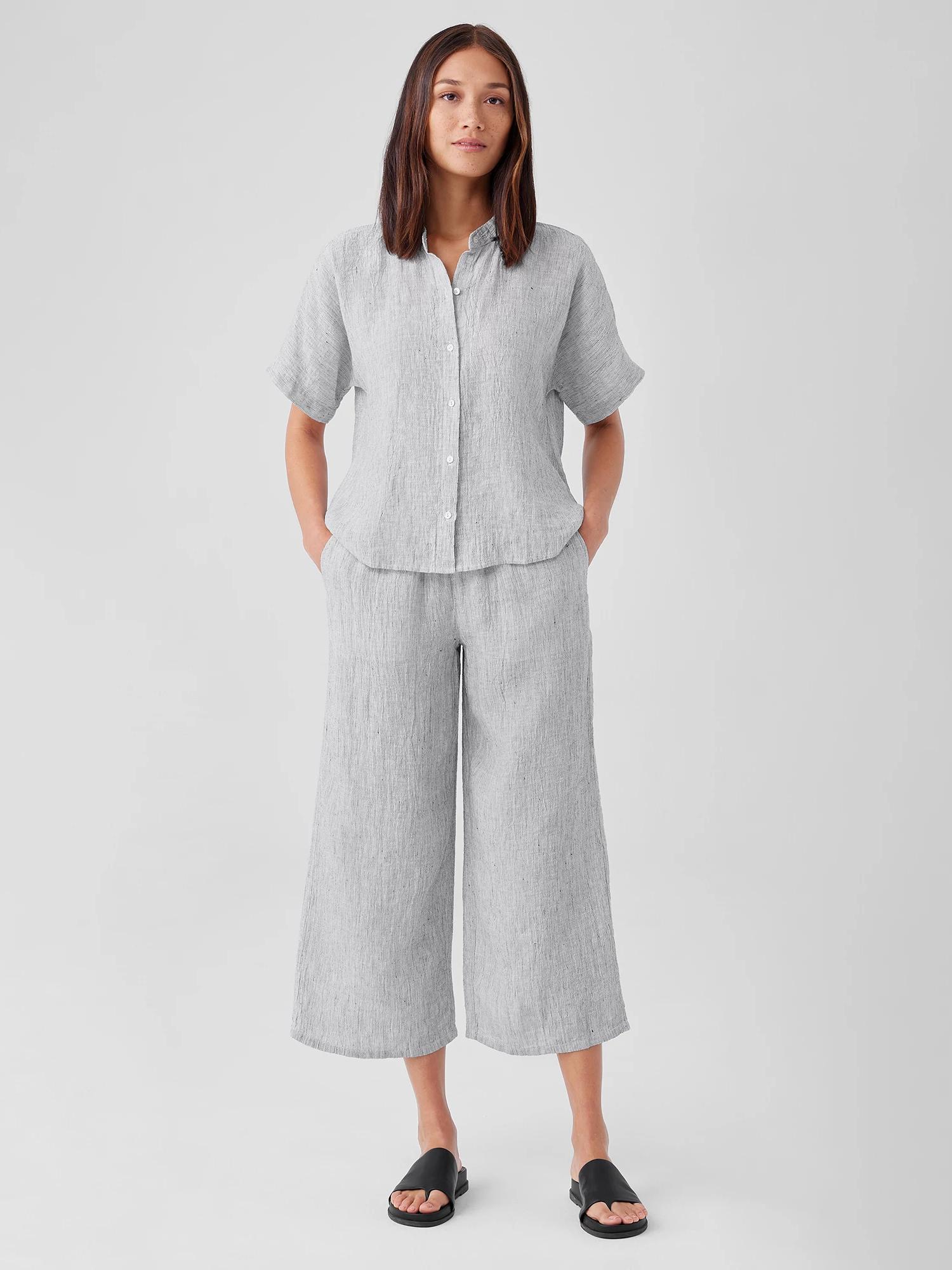 EILEEN FISHER Crinkled Organic Linen Stripe Wide-Leg Pantfemale Product Image