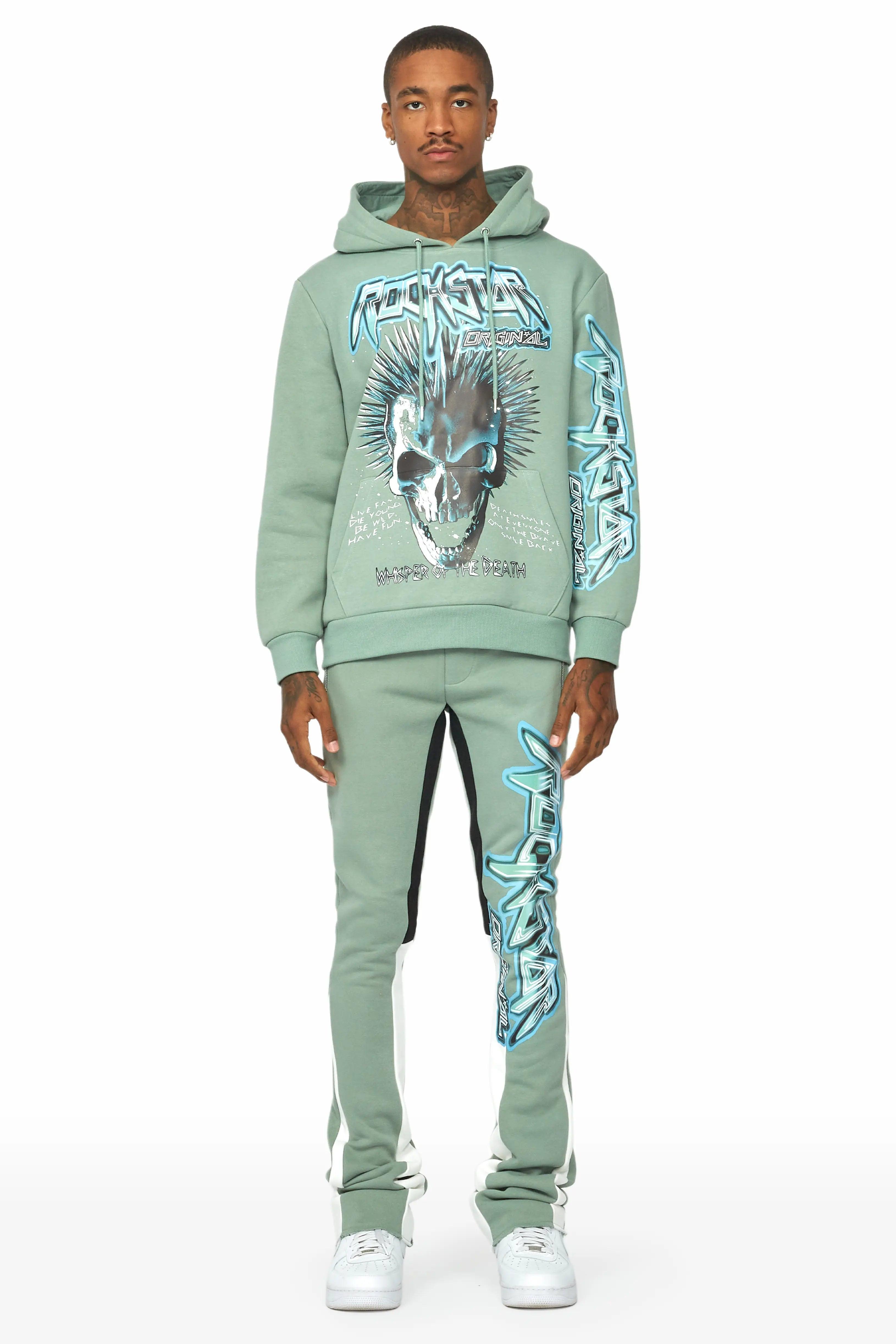 Obern Sage/White Graphic Hoodie/Stacked Flare Pant Track Set Male Product Image