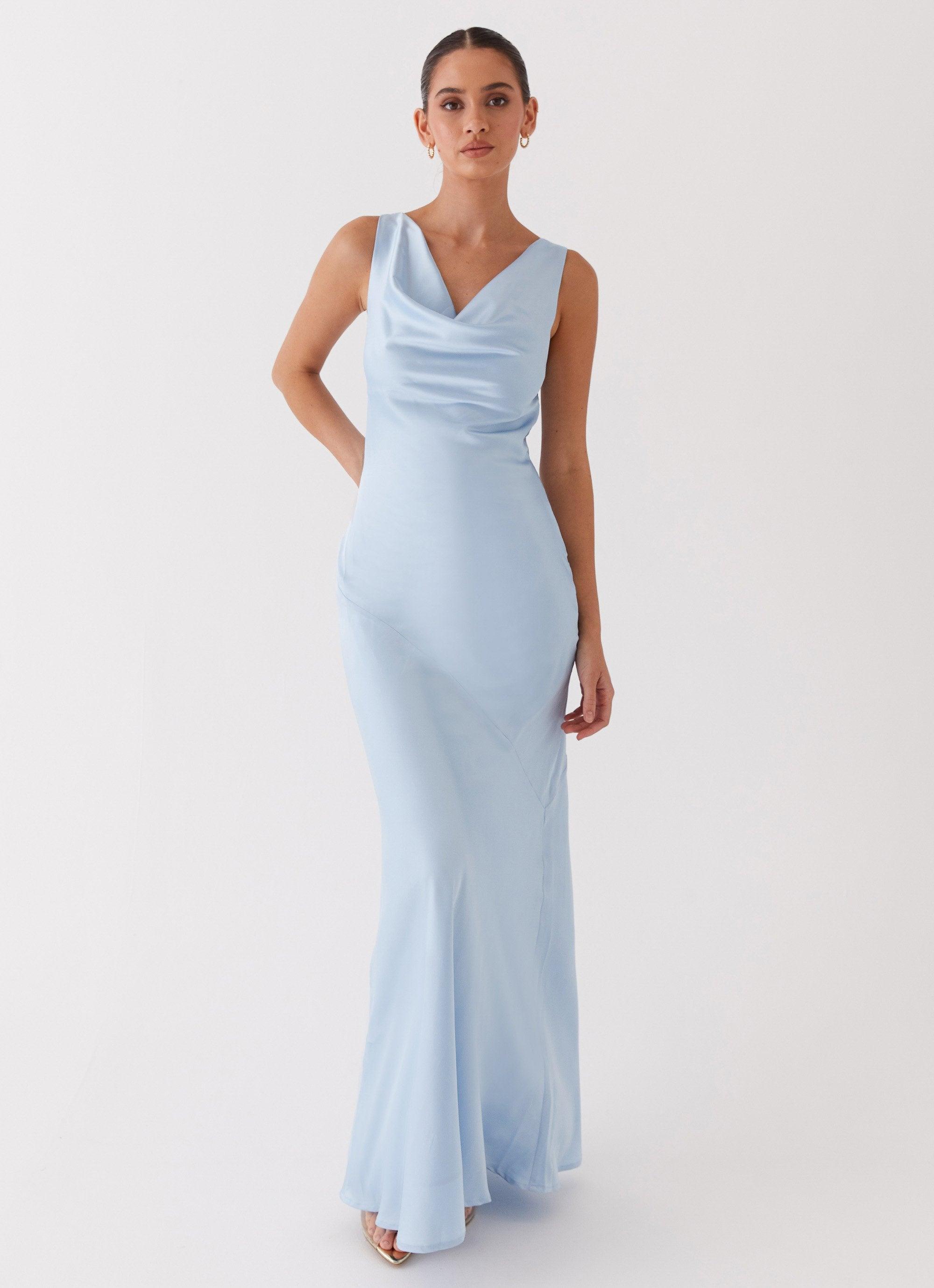 Be Mine Satin Maxi Dress - Blue Product Image