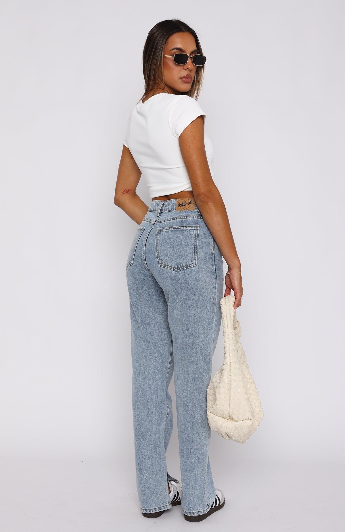 Stevie High Rise Straight Leg Jeans Light Blue Wash Product Image