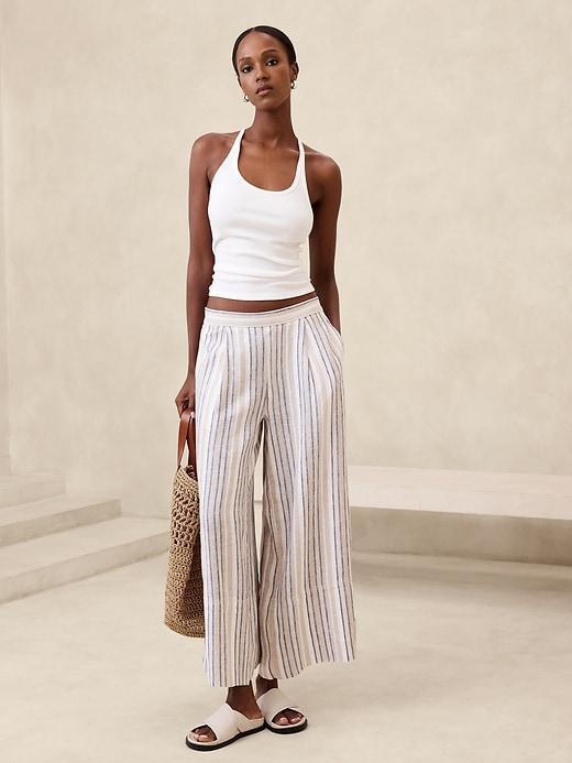 Linen-Blend Wide-Leg Crop Pant Product Image