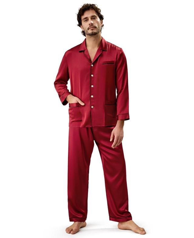 Lilysilk Mens 22 Momme Long Silk Pajamas Set with Contrast Trim for Men Product Image