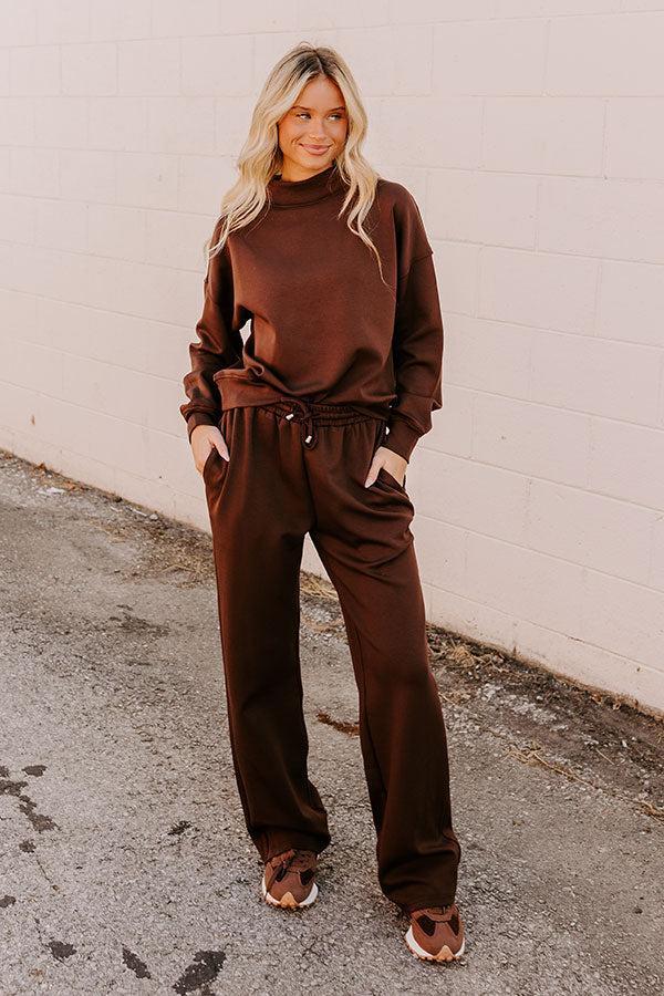 Cozy Casual High Waist Wide Leg Pants in Chestnut Product Image