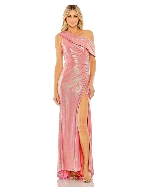 Women's Ieena One Shoulder Ruched Waist Slit Metallic Gown Product Image