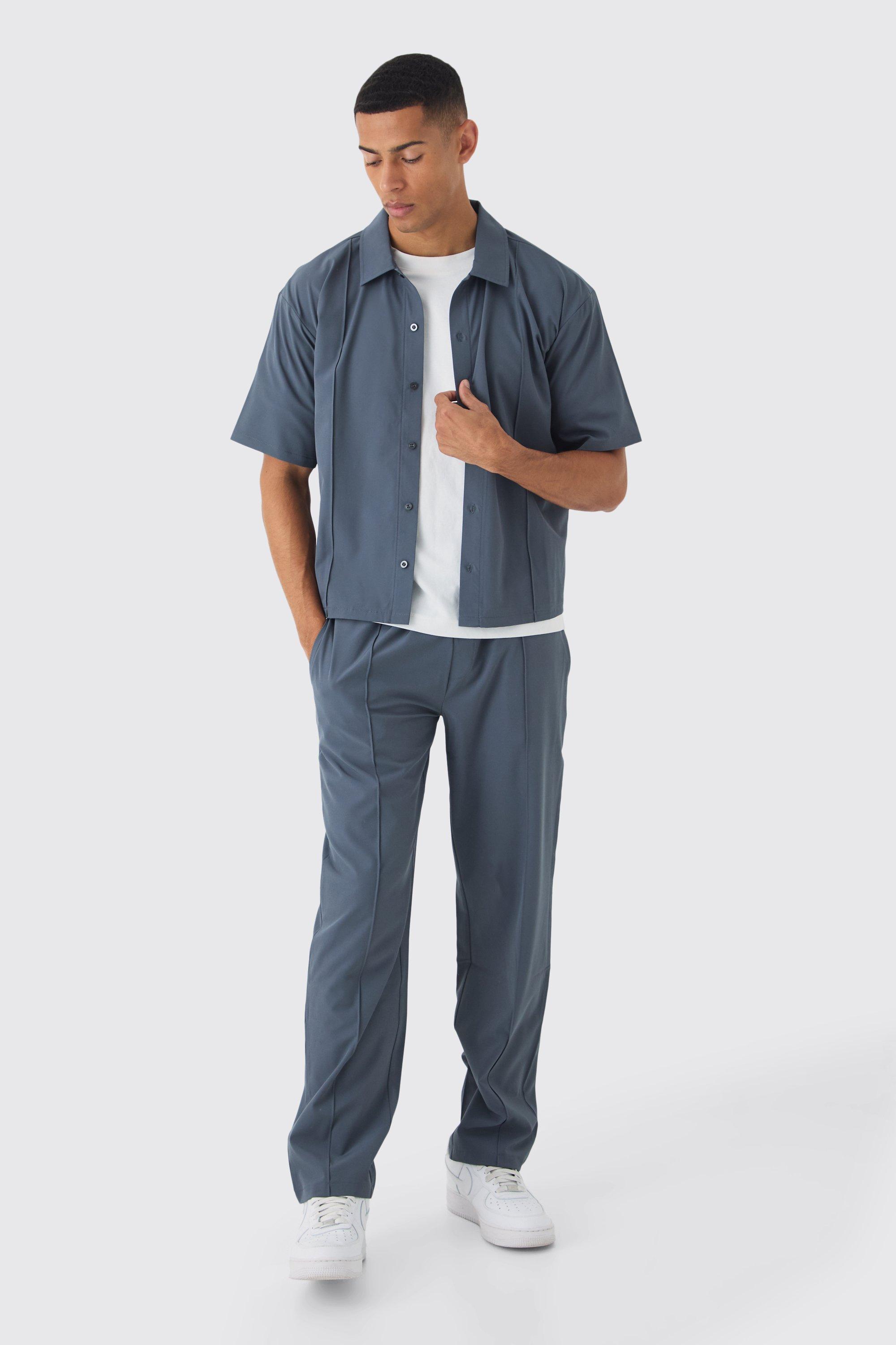 Technical Stretch Oversized Boxy Shirt & Straight Leg Pants Set | boohooMAN USA Product Image