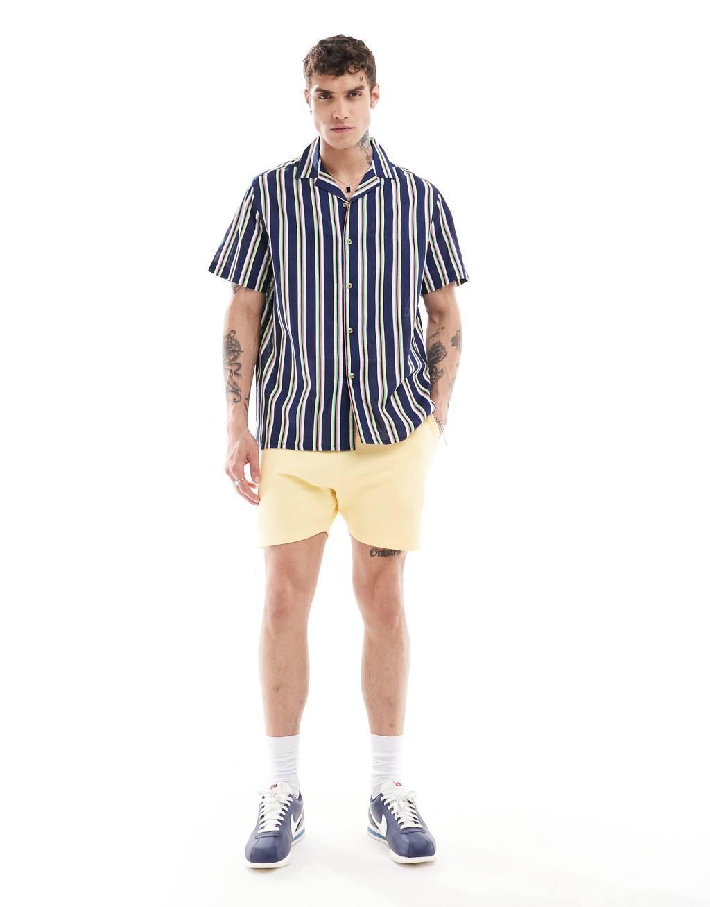 ASOS DESIGN relaxed revere striped linen look shirt in blue Product Image