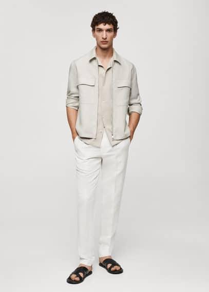 MANGO MAN - 100% linen overshirt with pockets sandMen Product Image