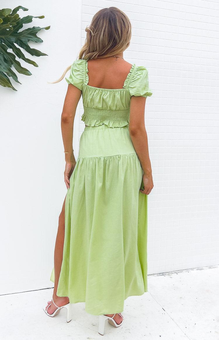 Ruthie Green Linen Blend Tiered Maxi Skirt Product Image