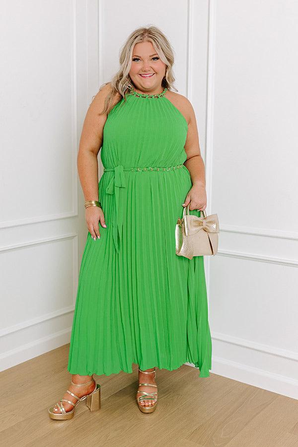 VIP Party Pleated Maxi Dress in Kelly Green Curves Product Image