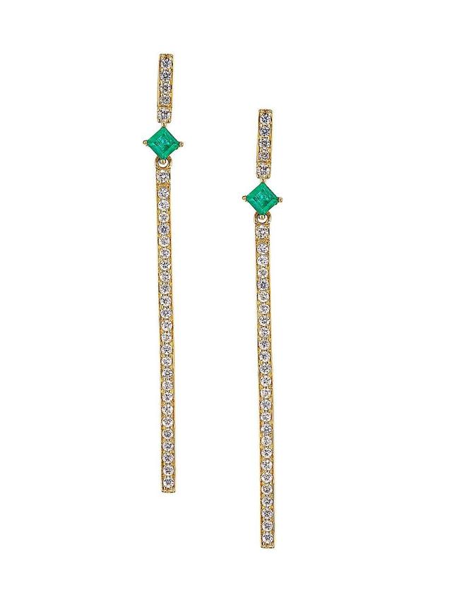 Womens 14K Yellow Gold, Emerald, & 1.01 TCW Diamond Bar Drop Earrings Product Image