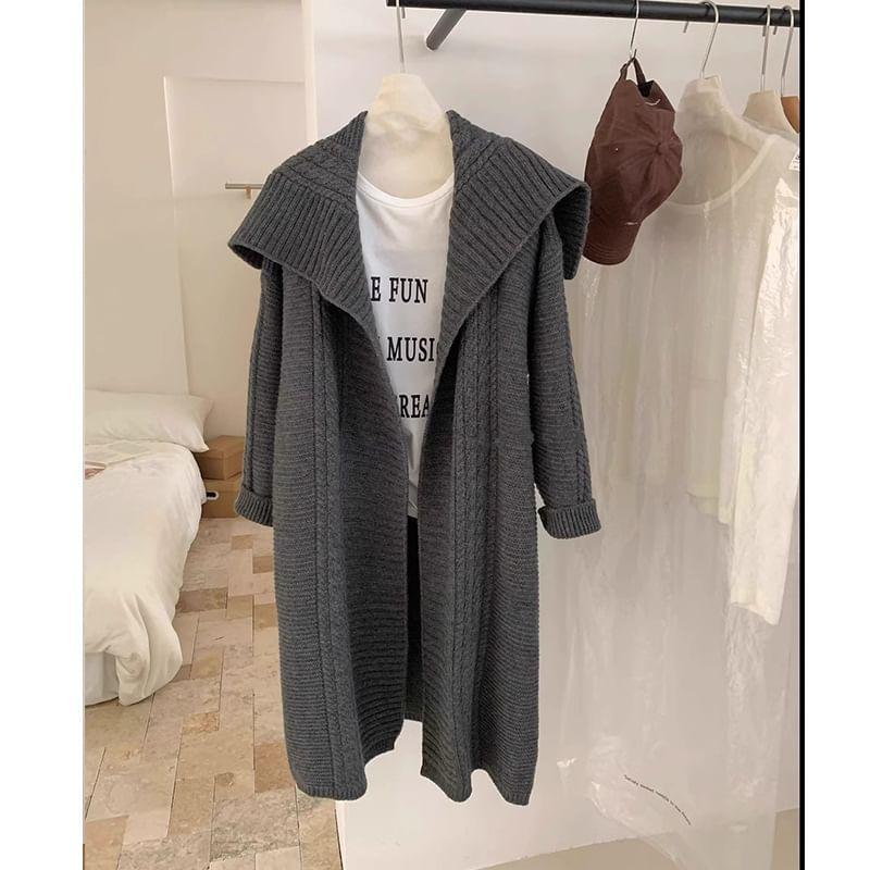 Collar Ribbed Midi Open Front Cardigan Product Image