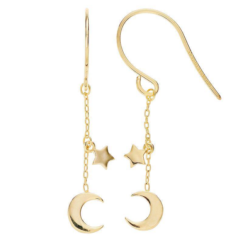 14k Gold Moon & Star Drop Earrings, Womens Product Image