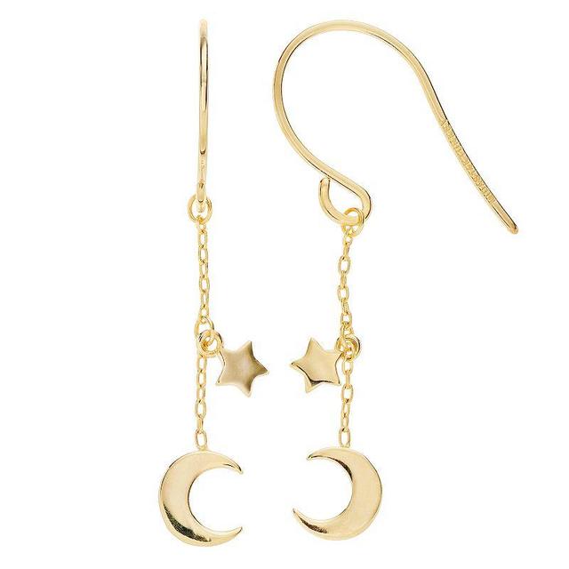 14k Gold Moon & Star Drop Earrings, Womens Product Image