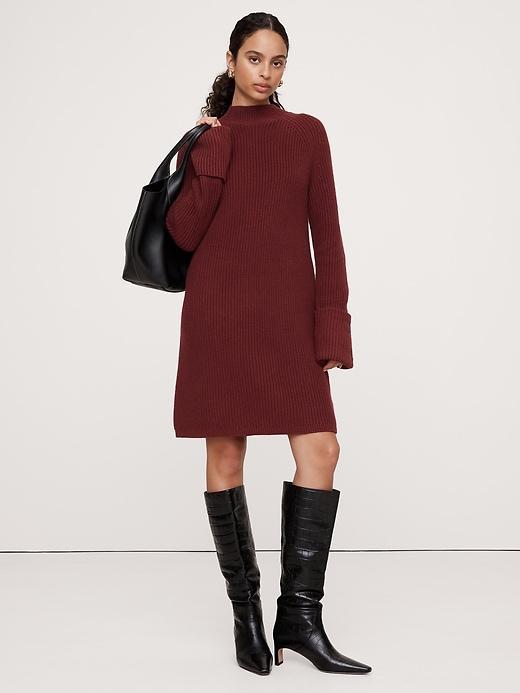 Cotton-Wool Mock-Neck Mini Sweater Dress Product Image