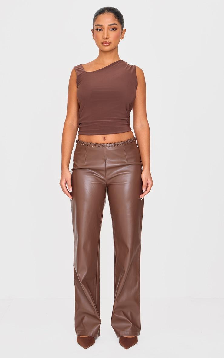 Petite Chocolate Double Slinky Asymmetric Neckline Long Top Product Image