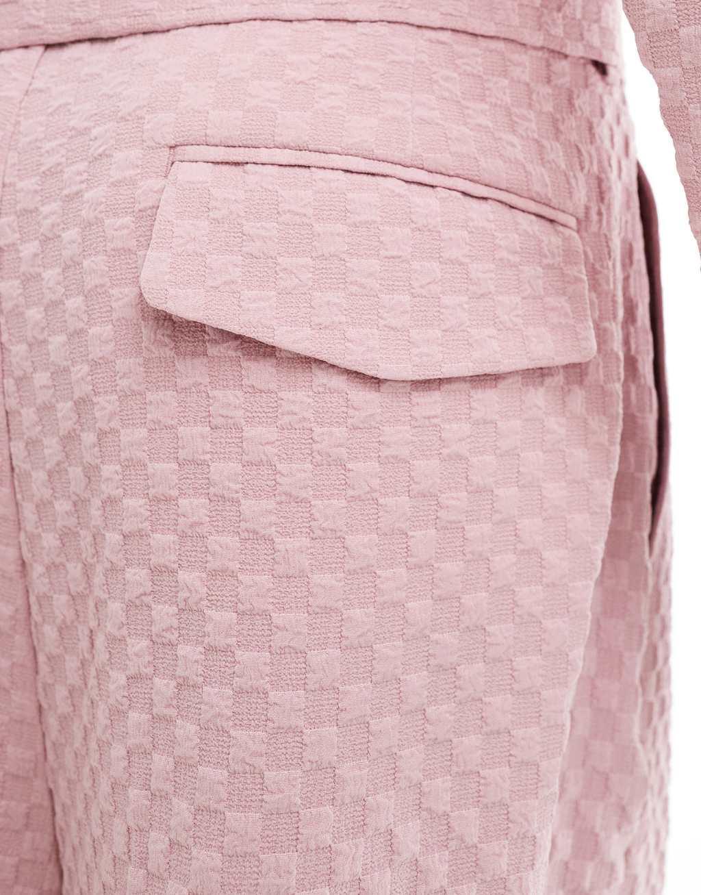 ASOS DESIGN smart wide shorts in pink checkerboard - part of a set Product Image