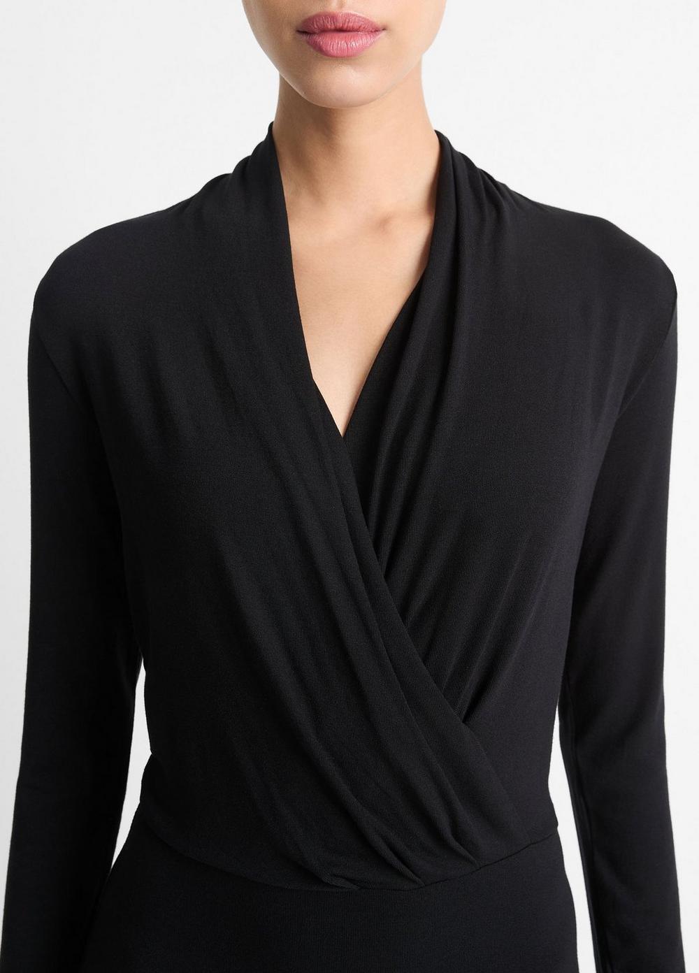 Womens Long-Sleeve Crossover Dress, Black, Size L Vince Product Image