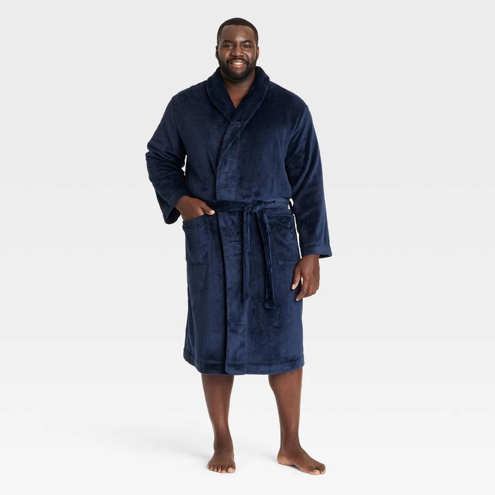 Mens Big & Tall Solid Plush Robe - Goodfellow & Co Navy Blue 2XL/3XL Product Image