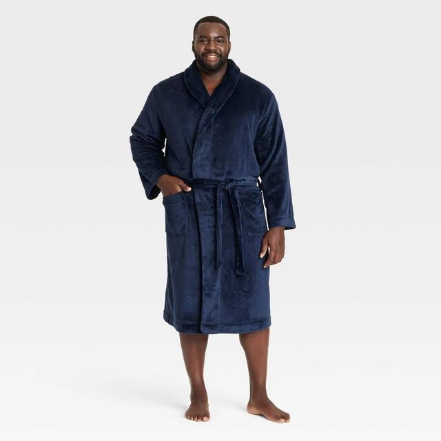 Mens Big & Tall Solid Plush Robe - Goodfellow & Co Navy Blue 4XL/5XL Product Image