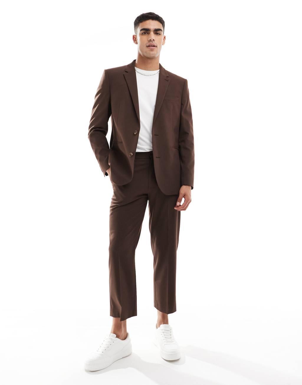 ASOS DESIGN regular fit suit jacket in brown Product Image