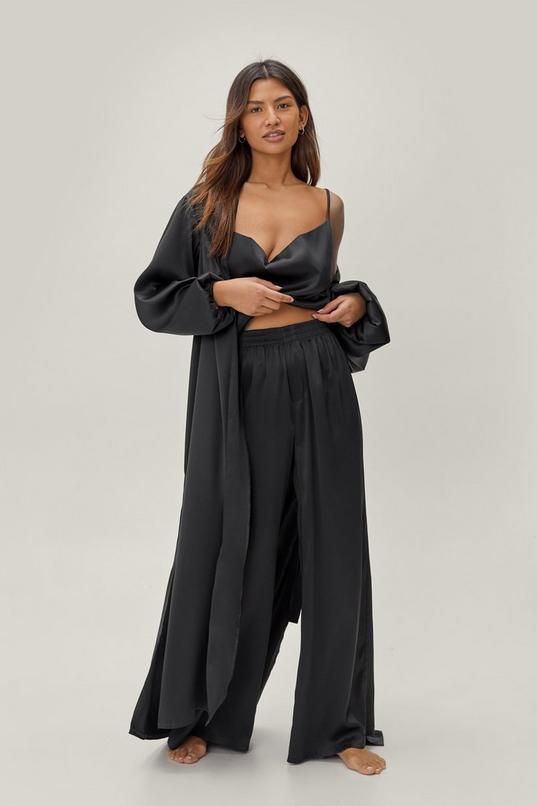 Satin Long Pyjama Set And Dressing Gown Product Image