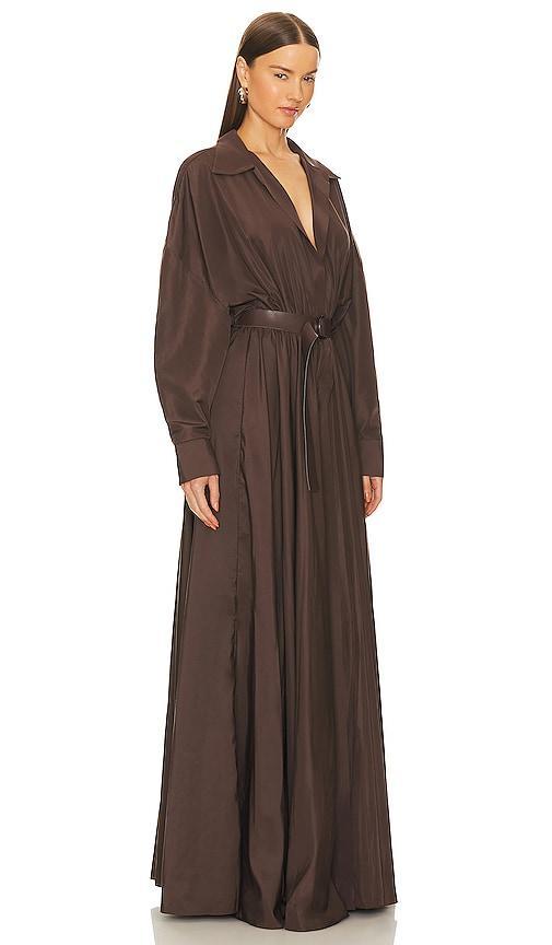 Norma Kamali Super Oversized Boyfriend Shirt Flared Gown in Brown Product Image