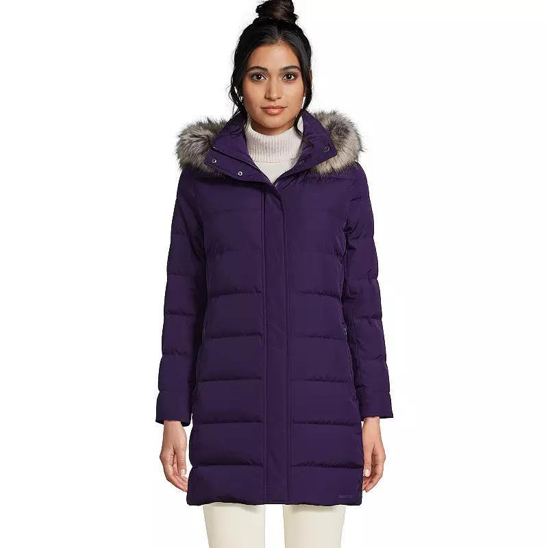 Womens Lands End Faux-Fur Hood Long Down Winter Coat Pink Berry Product Image