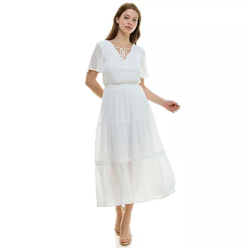 Womens Luxology Tie-Front Tiered Midi Gauze Dress Pink Daisy Product Image