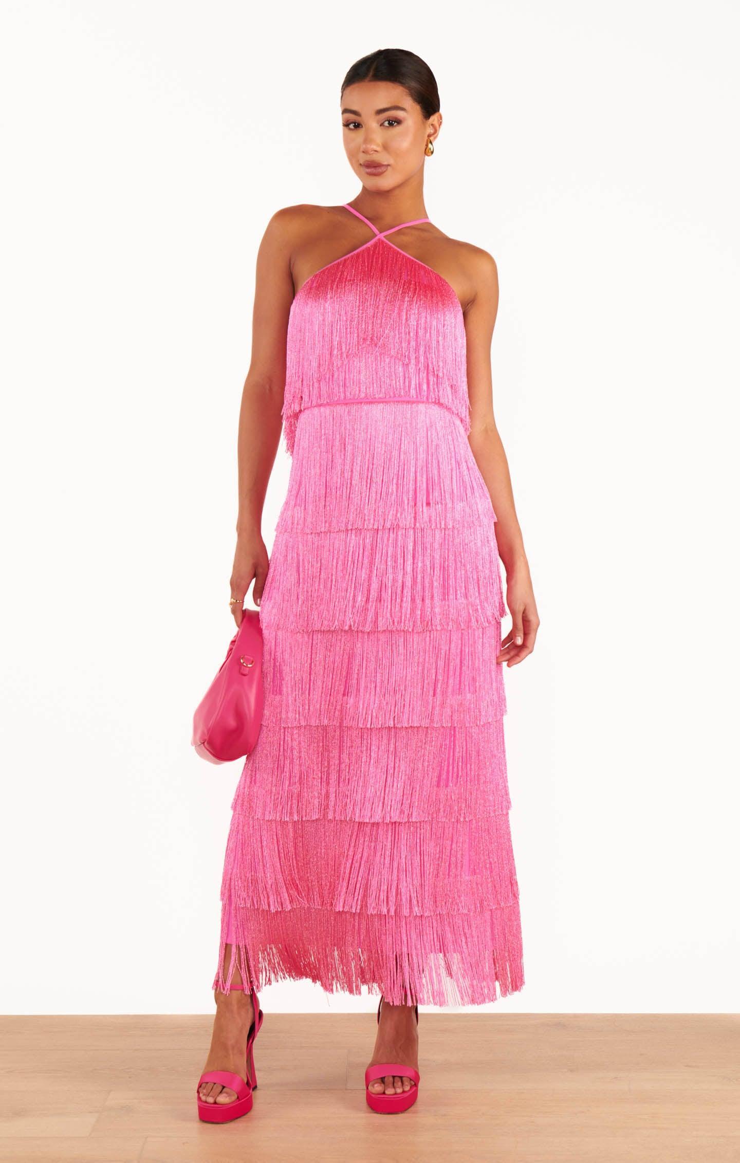 Gatsby Maxi Dress ~ Pink Fringe Product Image