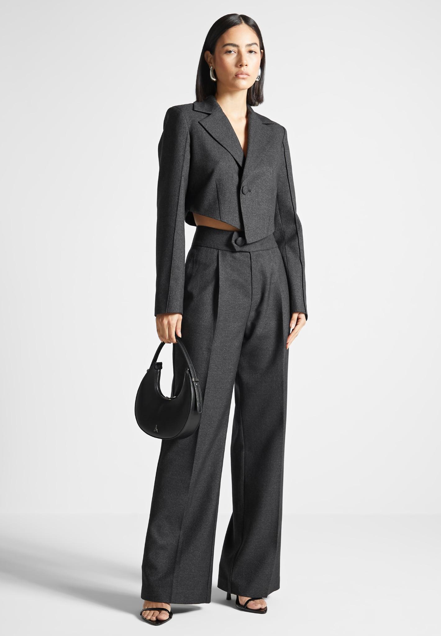 High Waisted Tailored Trousers - Grey Female Product Image