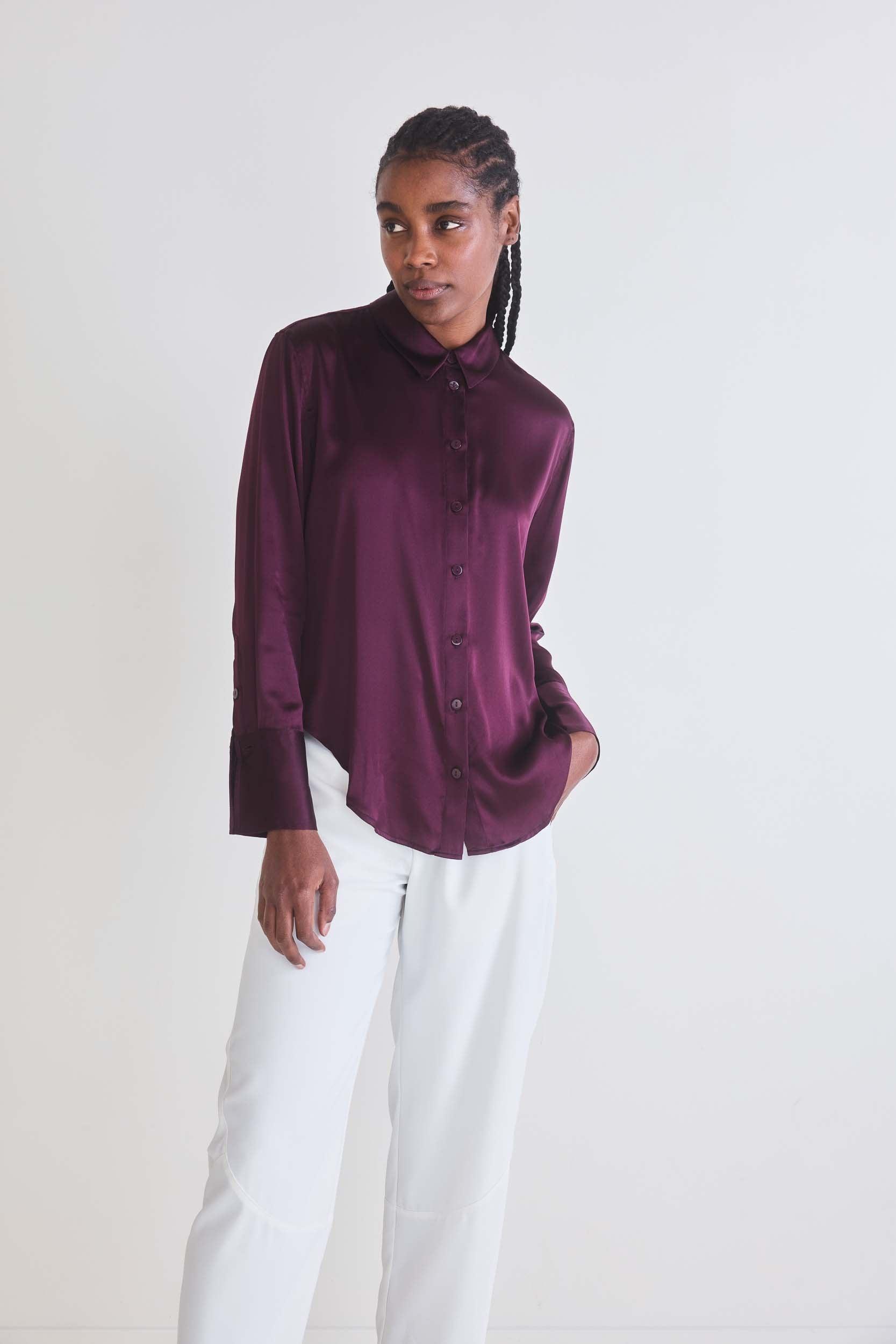 Shift Your Gaze Silk Button Down Blouse Product Image